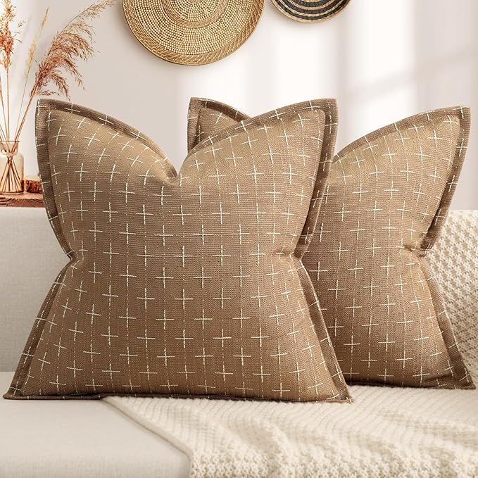 Throw Pillow Pillow Covers 24x24 Set of 2 Soft Polyester Textured Pillow Covers with Stylish Flange Edge Cozy Farmhouse Throw Pillows for Couch Bed Sofa Living Room