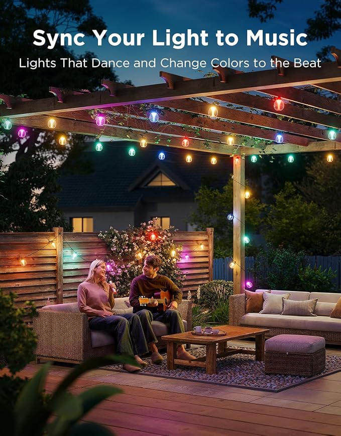 Govee Clear Bulb Outdoor String Lights, 144ft IP67 Patio & Backyard Lights | 45 RGBWIC Dimmable LED Bulbs, 111 Modes, Music Sync, IP67 Waterproof & Shatterproof, Work with Alexa, Google & Matter