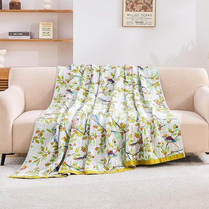 XIBLC Boho Throw Blanket for Bed, 100% Cotton Soft Rustic Quilt Fall Blanket, 50"x60" Floral Printed Farmhouse Decor Bed Blankets, All Season Rustic Reversible Bohemian Throw Quilt