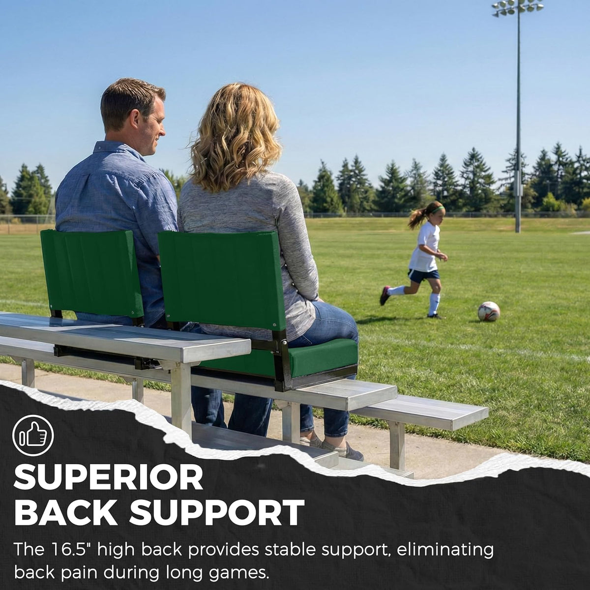 Sport Beats Stadium Seats - Comfortable Bleacher Chairs with Back Support & Cushion | Hunter Green, 2-Pack - 17" W x 12" D x 16.5" H