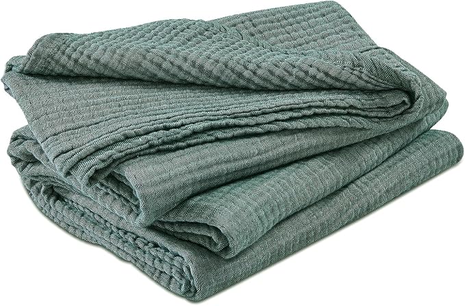 EMME Cotton Muslin Large Throw Blanket Couch Breathable Gauze Soft Lightweight Bed Blankets Adults (Heather Forest Green, 50"x70")