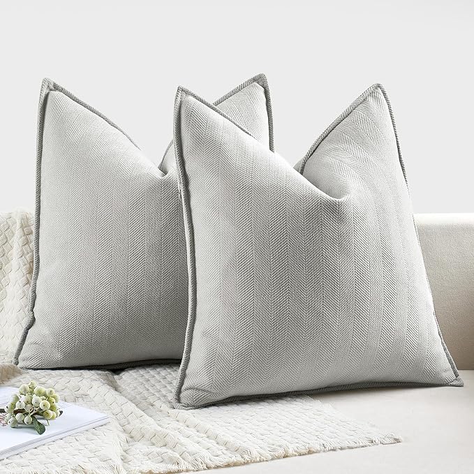 MIULEE Pack of 2 Light Grey Euro Shams Chenille Pillow Covers 22x22 Inch | Decorative Soft Couch Throw Pillows,Farmhouse Cushion Covers,Elegant Design for Sofa,Bed,Living Room,Summer Decor