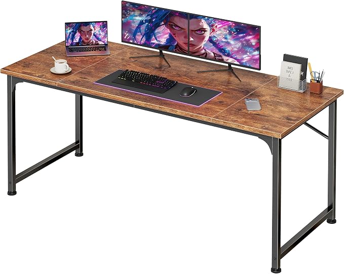 PRAISUN 55 Inch Computer Desk, Home Office Desk with Spacious Desktop, Rustic Brown