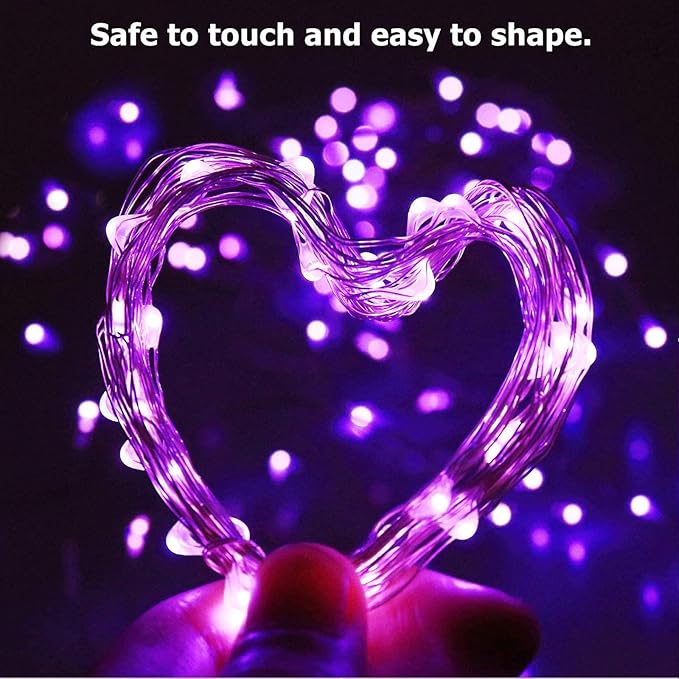 RUICHEN Plug in Fairy String Lights with Switch, Waterproof 33 Ft 100 LED Copper Wire Firefly Lights for Bedroom, Patio, Garden, Balcony, Dorm, Purple