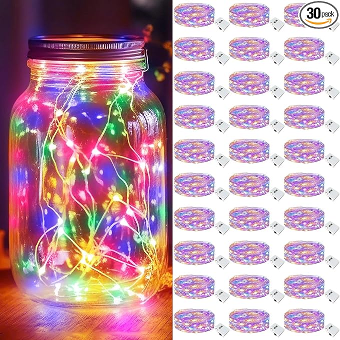 kolpop 30 Pack LED Fairy Lights Battery Operated, Mini Twinkle String Lights Battery Powered Waterproof for Christmas Mason Jars Party,Multicolour