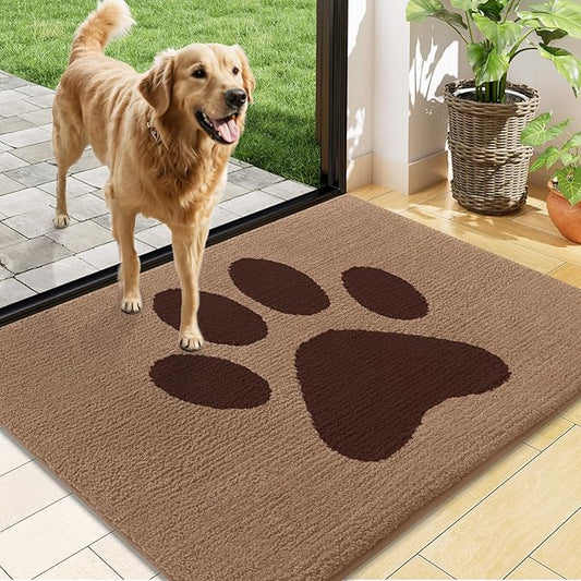 Buganda Dog Door Mat for Muddy Paws, Absorbent Dirt Trapper Non Slip Indoor Doormats, Washable Low-Profile Mat for Mud Dogs, Entryway Carpet for Inside Floor (48x30 Inches, Beige)