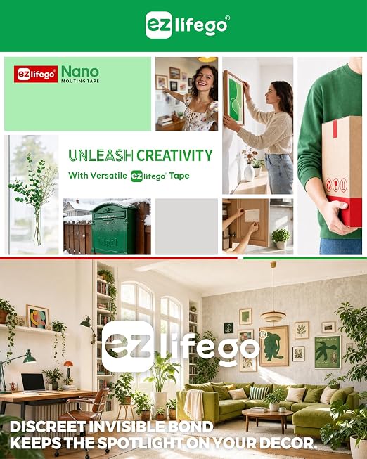 EZlifego Heavy Duty Invisible Bond Nano Double Sided Mounting Tape, 16.5FT | Nano-Tech, Holds up to 72 lbs, All-Purpose, Instant Hold, Industrial-Strength Adhesive, Indoor & Outdoor Decor,Back to School