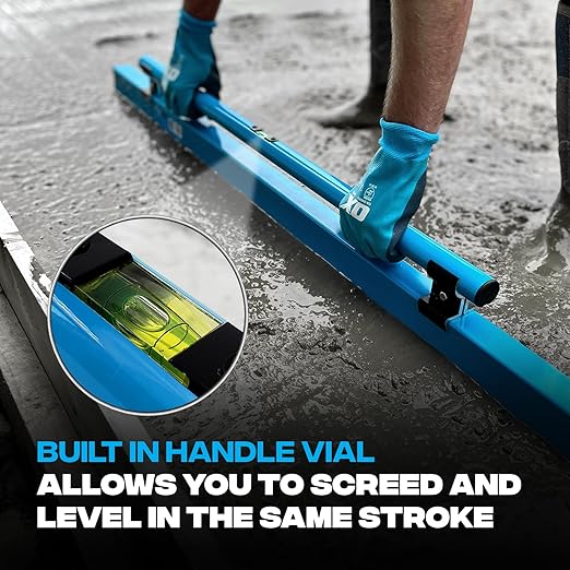 OX TOOLS Pro Series 48 Inch Concrete Screed with Leveling Vial | Heavy Duty Structural Alloy | Ergonomic Handle Grip | Lightweight & Reversible | Internal Strength Support Bars | 1200mm | P021312