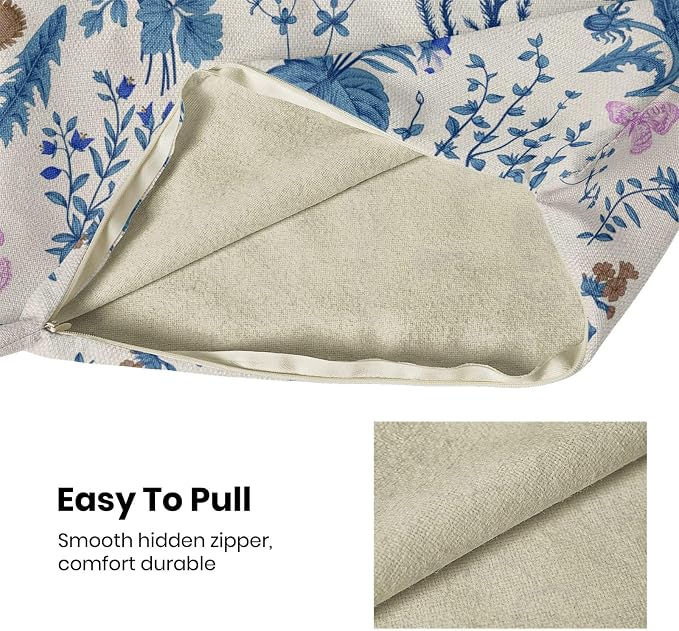 AEIOAE Summer Pillow Covers 20x20 Inch Set of 2,Blue Wild Flower Plant Throw Pillows Case,Seasonal Floral Outdoor Decorative Square Linen Farmhouse Decor Cushion Covers for Home Sofa Bed Couch