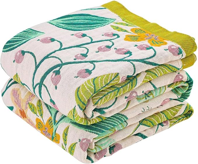 XIBLC Boho Throw Blanket 100% Cotton Vintage Blanket Muslin Woven Flower Decorative Throw Blankets All Season Bohemian Rustic Farmhouse Decor Quilt for Bed (Beige 80"x90")