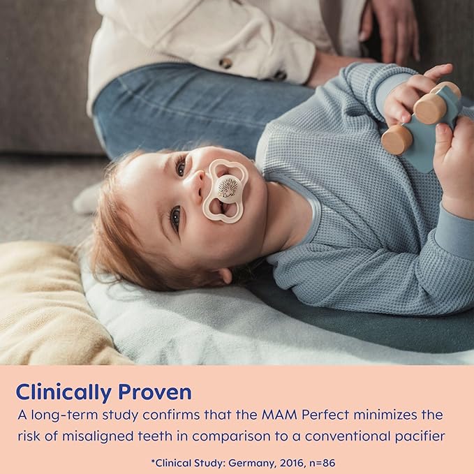 MAM Supreme Baby Pacifier, Newborns 6-16 Months, Developed with Orthodontists, Extra Air Flow for Sensitive Skin, Glows in The Dark, BPA-Free Silicone, Sterilizer Case, Pack of 2, Made in Europe