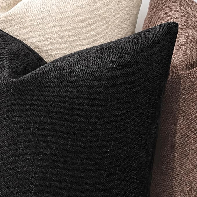 MIULEE 26x26 Inch Euro Textured Chenille Throw Pillow Covers Black | Pack of 2 Decorative Soft Throw Pillows,Solid Textured Cushion Covers,Modern Home Decor for Bed Couch Sofa Bedroom Livingroom
