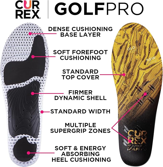 CURREX GolfPro Insoles for Golf Shoes – Arch Support Inserts to Improve Balance, Stability, Comfort & Performance, Help with Foot & Heel Pain Relief – for Men & Women – High Arch, XL