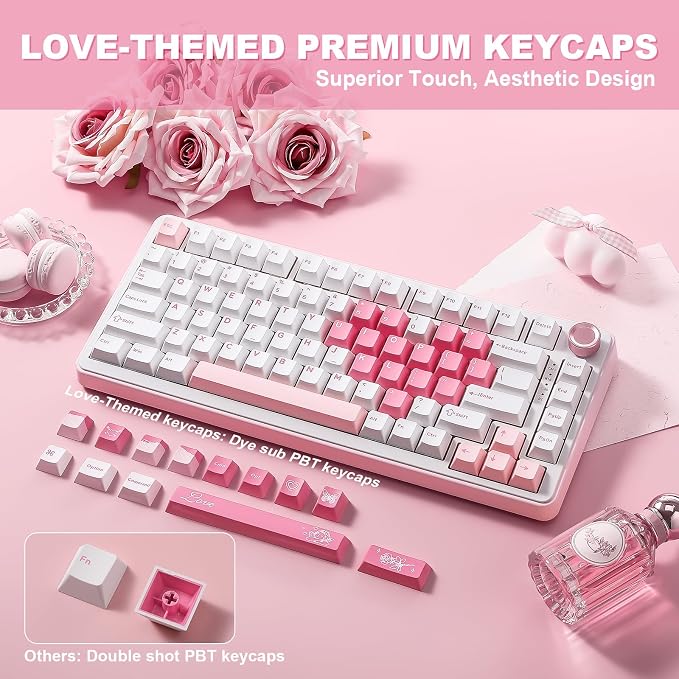 YUNZII B75 PRO 75% Wireless Mechanical Keyboard (White Heart,MilkV2) | Hot Swap Keyboard with Knob, Gasket Mount, Creamy Pre-lubed Switch for Smooth Typing, BT/USB-C/2.4G, for Gaming