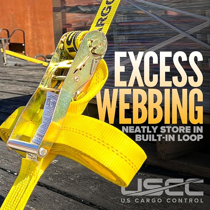 US Cargo Control Wire Hook Ratchet Straps 2 Inch x 12 Foot (2-Pack), 10,000 LBS Break Strength, Yellow 2 Inch Ratchet Straps Heavy Duty with J Hooks, Heavy Duty Tie Downs for Trailers and Trucks
