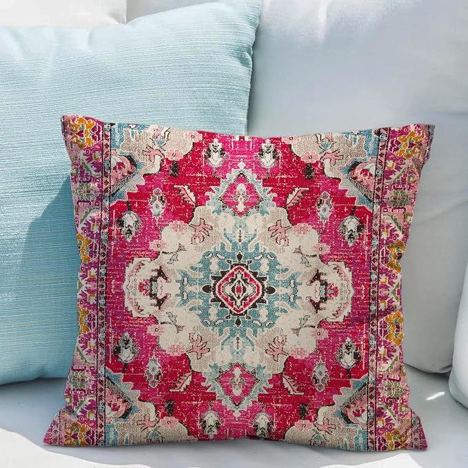 Snycler Boho Throw Pillow Covers 16x16 inch Set of 2 Boho Rug Carpet Double Sided Pattern Cotton Soft Pillow Case Cushion Cover Pillowcase for Couch Sofa Bed Decorative (Red)