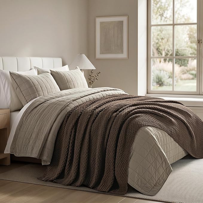 EVERGRACEHOME Chunky Chenille Knit Throw Blanket, 108x92, Cocoa Brown | Sculpted Moss Stitch, Chic Modern Farmhouse, All-Season Warmth, OEKO-TEX® Certified, Oversized King for Couch, Bed, Sofa
