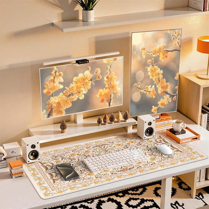 iCasso Desk Matt for Desktop, Cute Desk Pad Mat,35.4x15.7in,Yellow Floral | XXL Large Mouse Pad, Anti-Slip Big Mousepad with Stitched Edges, Keyboard Pad Mouse Mat for Computer
