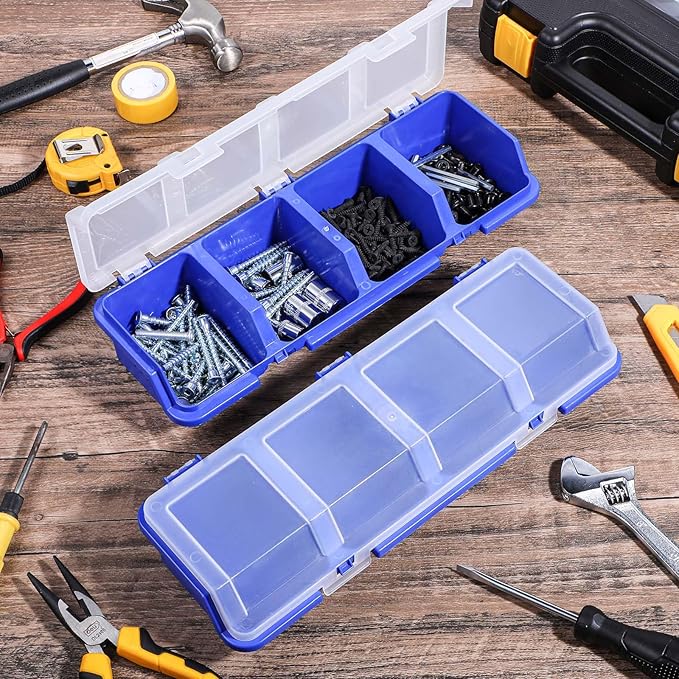 Yuanchu 6Pcs Screw Organizer Box with Lids,Small Parts Storage Bins with Locks 4 Divider Compartment Sorting Toolbox Case for Garage Tools Nails bolt Plastic Hardware Containers