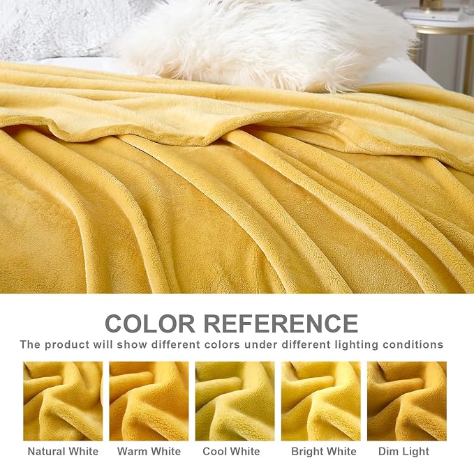 Hansleep King Yellow Fleece Blanket, Soft Flannel Bed Blanket | Fuzzy Cozy Blanket 90x108 Inches, Multi-use for Bed, Sofa, Couch, Travel, Camping, All Season Warm Lightweight Cover
