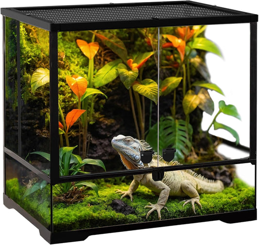 32 Gallon Professional Glass Terrarium 24"x18"x18" Durable Reptile Habitat Tank with Heat Resistant Aluminum Alloy Frame, Dual Front Swinging Doors for no Jam by Sand and Other Debris