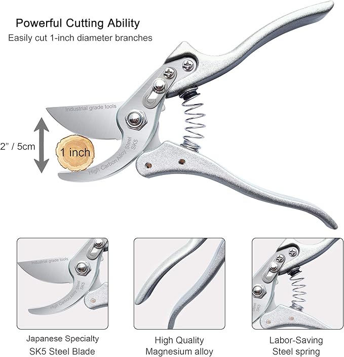 TONMA Pruning Shears for Gardening [Made in Japan] 8 Inch Bypass Garden Scissors Secateurs, Premium Japanese Gardening Tools Hand Pruner Clippers with Ergonomic Handle