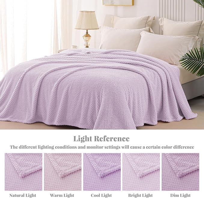 Whale Flotilla Soft Fleece Queen Size Bed Blanket, Lilac | 90x90 Inch, Suitable for Bed, Fluffy Fuzzy Jacquard Blankets for All Season, Lightweight and Cozy