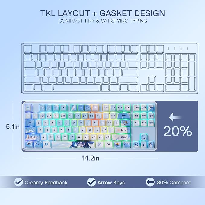 Redragon K707 PRO SE 80% Wireless Gasket RGB Gaming Keyboard, 3-Modes 87 Keys TKL Anime Mechanical Keyboard w/Hot-Swap Socket, Dye-Sub PBT Keycaps & 5-Layer Noise Dampening, Custom Linear Switch