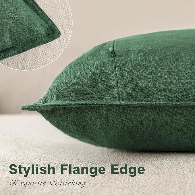Foindtower Set of 2, Decorative Linen Solid Throw Pillow Covers Soft Accent Euro Cushion Case Farmhouse Neutral Pillowcase for Chair Couch Sofa Bedroom Living Room Home Decor 24 x 24 Inch Pine Green