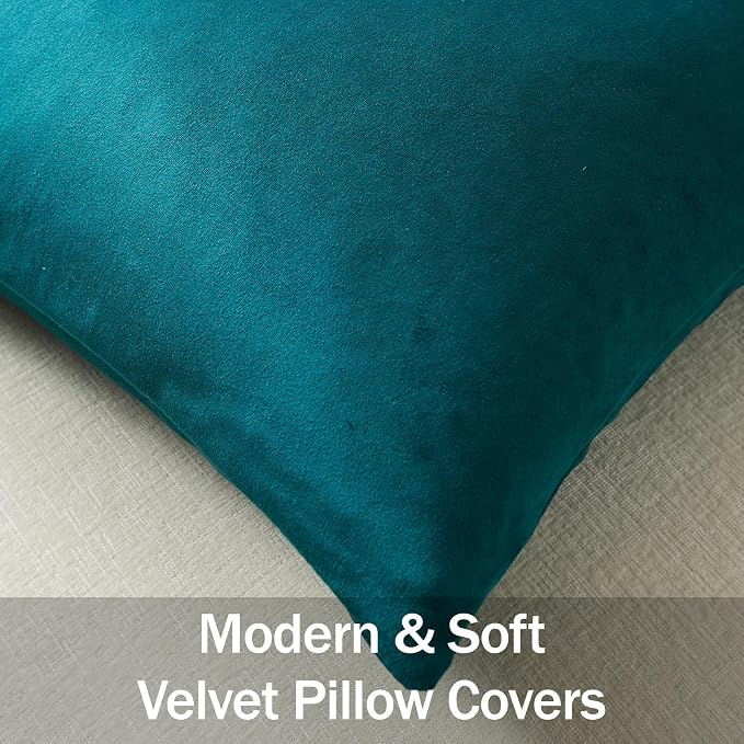 Throw Pillow Covers 22x22 Teal: Pack of 2 Cozy Soft Velvet Square Modern Luxury Decorative Throw Pillow Cases for Sofa Couch Living Room Bed Home Decor