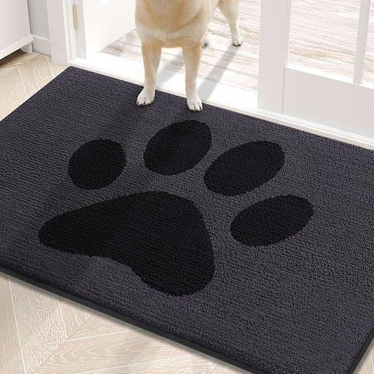 Buganda Dog Door Mat for Muddy Paws, Absorbent Dirt Trapper Non Slip Indoor Doormats, Washable Low-Profile Mat for Mud Dogs, Entryway Carpet for Inside Floor (30x20 Inches, Black)