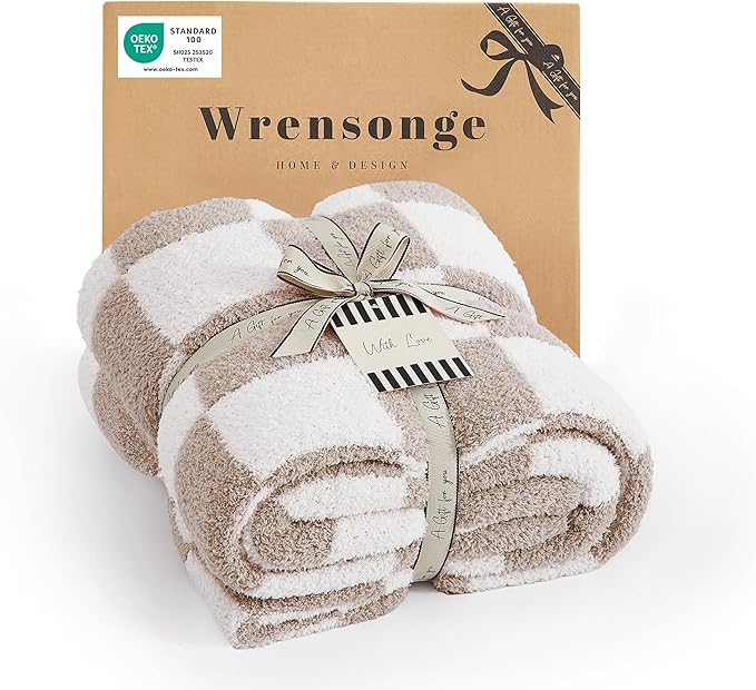 Soft Checkered Throw Blanket for Couch-Cozy Warm Knitted Blankets | Lightweight Warm Fluffy Decor for Women, Mom, Her & Girls, Sofa, Chair, Bed, 50x60in,Taupe