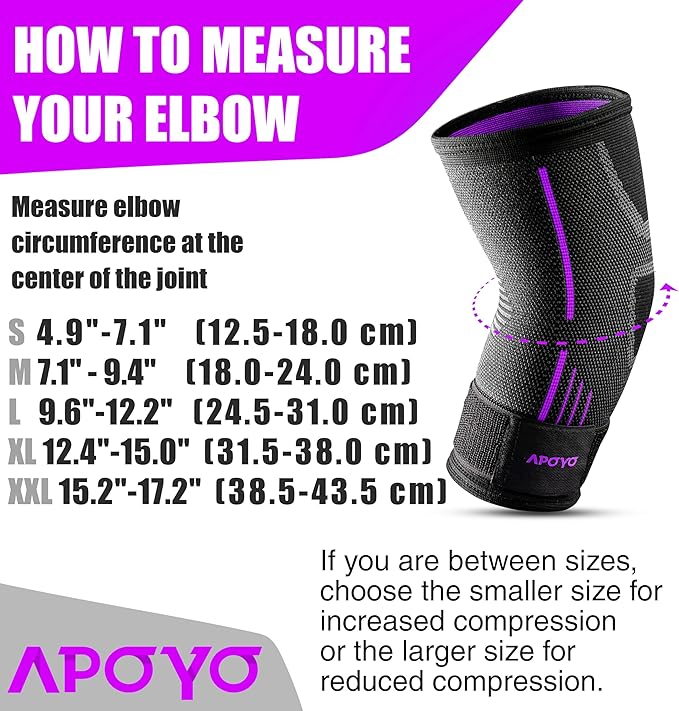 APOYO Elbow Brace for Tendonitis and Tennis Elbow, Elbow Compression Sleeve, Elbow Brace for Women and Men w/ Adjustable Strap for Tennis Elbow Relief, Weightlifting, Arthritis, Workouts, Reduce Joint Pain During Fitness Activity (Purple (Pair), X-Large)