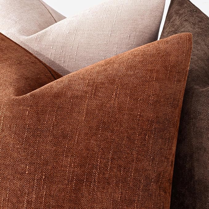 MIULEE Textured Chenille Fall Throw Pillow Covers 20x20 Inch Burnt Orange | Pack of 2 Decorative Soft Throw Pillows, Solid Textured Cushion Covers, Modern Home Decor for Couch Sofa Bedroom Living Room