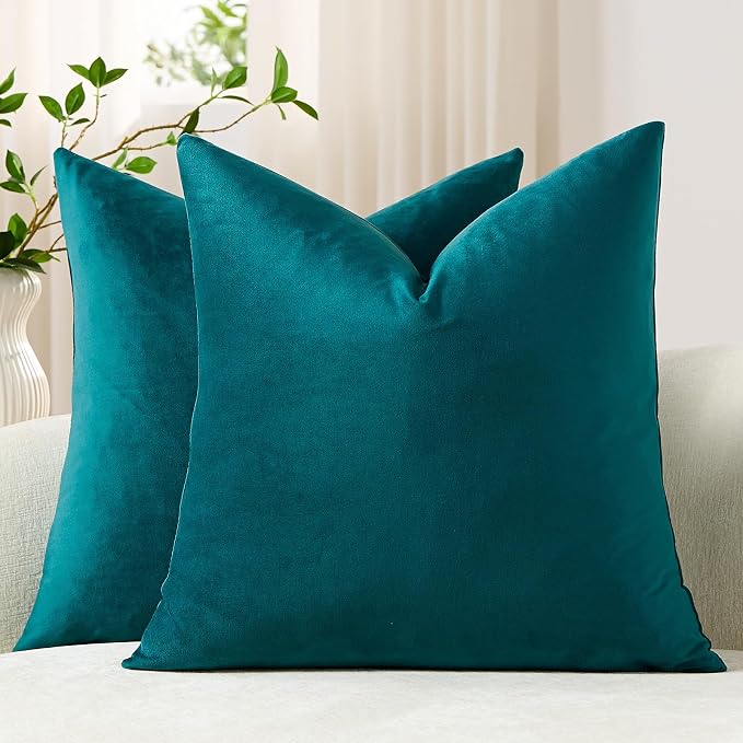 Throw Pillow Covers 16x16 Teal: Pack of 2 Cozy Soft Velvet Square Modern Luxury Decorative Throw Pillow Cases for Sofa Couch Living Room Bed Home Decor