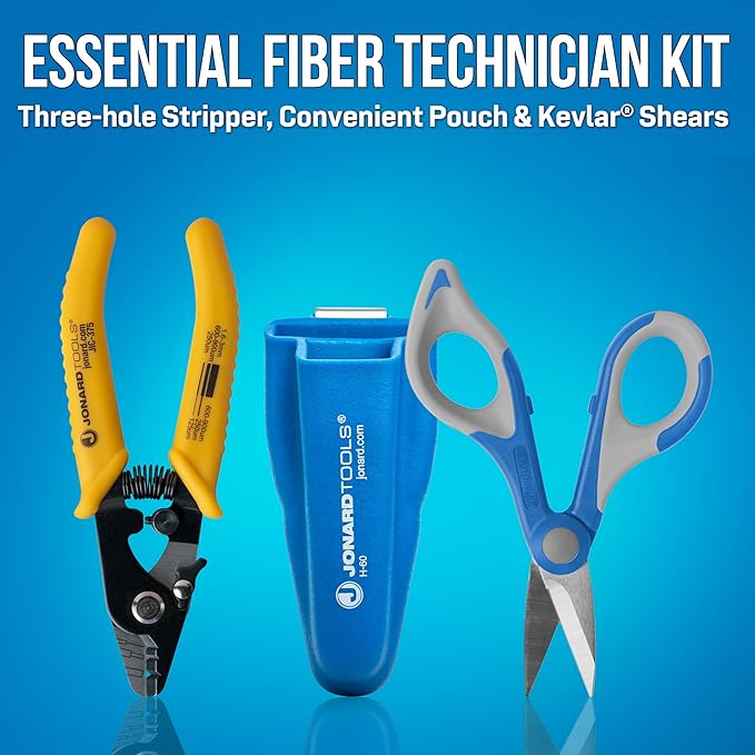 Jonard Tools TK-350 Fiber Optic Stripper & Kevlar Shears Kit – Featuring Molded Pouch to Securely Hold 3 Hole Fiber Stripper and Kevlar Cutting Shears – Ideal for Fiber Technicians