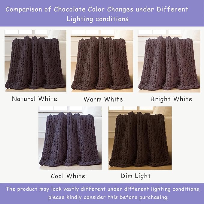 Bigacogo Chunky Knit Throw Blanket for Couch, 40x60 inches, Chocolate | Hand Knit with Jumbo Chenille, Soft Breathable Cable Knit for Sofa Bed Living Room, Machine Washable, Gift for Mom Friend