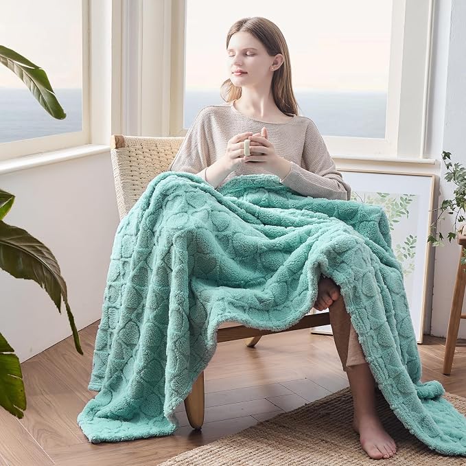 NEWCOSPLAY 3D Heart Checkered Flannel Queen Blanket, Sage Green, 90"x90" | Super Soft Cute Lightweight Decorative Premium Silky Fleece Blanket for Couch Sofa Bed, Gift for Women Men, All Season Use