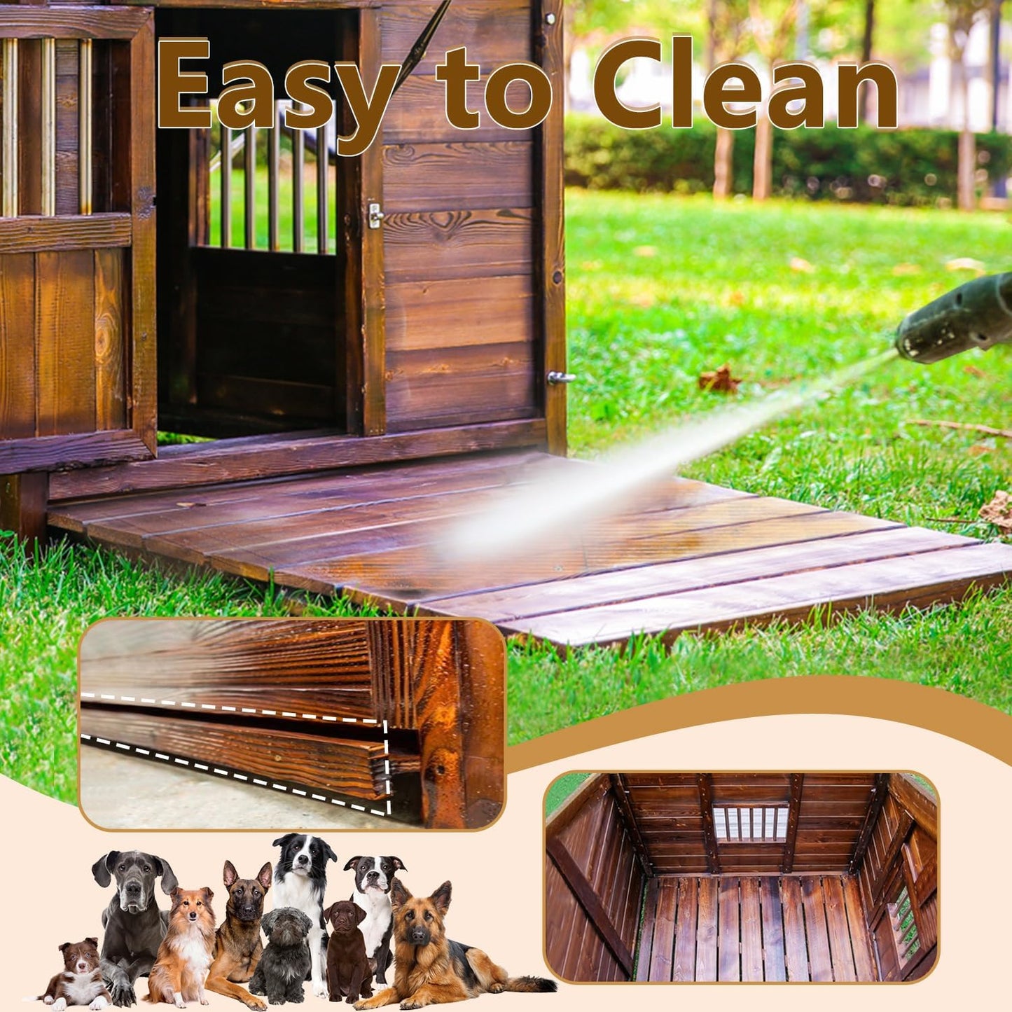 Outdoor Dog House for Large Breed Dogs with Removable Floor&Roof, Heavy Duty Pet House, Weatherproof Warm Dog House Outside, 2XL