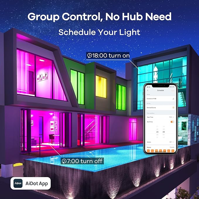 Linkind Smart Light Bulbs, Work with Alexa, Google Home, AiDot | Led Color Changing Light Bulb RGBTW, 2.4G WiFi+Bluetooth, 104 Preset Scene, Music Sync, DIY, Dotis, A19 E26, 60W 800LM, 8Pack