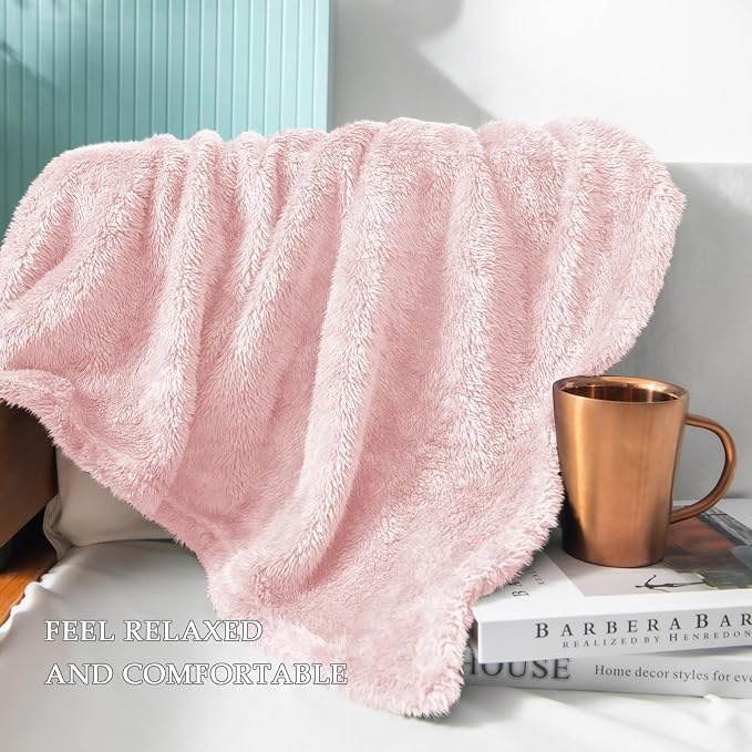 Exclusivo Mezcla Fuzzy Large Fleece Throw Blanket for Couch, Light Pink | 50x70 Inches, Super Soft and Cozy Throw, Plush Fluffy Blanket for Sofa, Bed, Bedroom, Home Decor, All Season