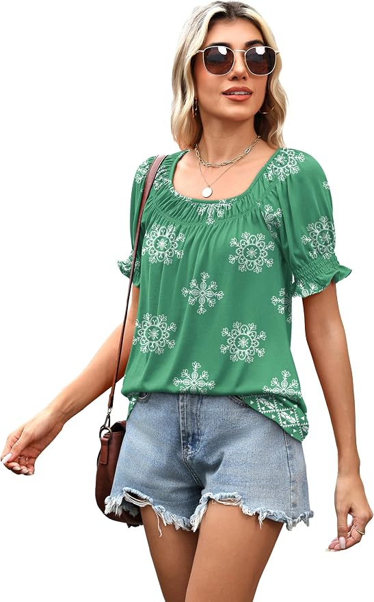 WIHOLL Womens Short Sleeve Square Neck Summer Tops Dressy Casual Blouses Trendy Clothes 2026