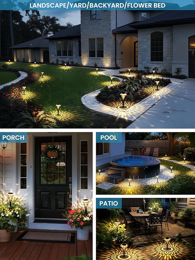 SOLPEX Solar Pathway Lights Garden Decor for Yard, Garden Lights Solar Powered Waterproof Landscape Lighting, Solar Outdoor Lights Porch Decor for Path Walkway Driveway (8 Pack Warm White)