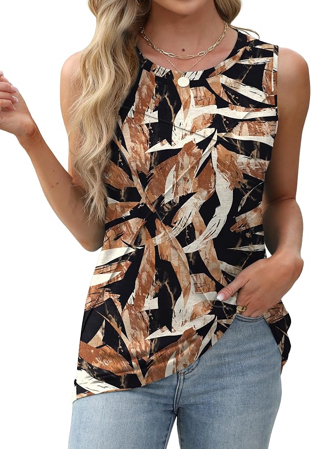 WIHOLL Women's Sleeveless Summer Crewneck Loose Fit Tank Tops
