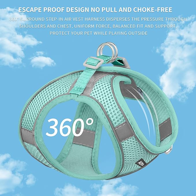 AIITLE Escape Proof Dog Harness - Step in Adjustable Dog Harness No Choke Over with Breathable Mesh and Quick-Release Buckle - Outdoor Walking, Training for Medium Dogs Pure Turquoise XL