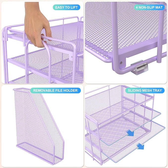 gianotter 4-Tier Paper Organizer With Magazine Holder | Desk Organizers and Accessories, File Organizer for Office Supplies Storag (Purple, 4-Tier)