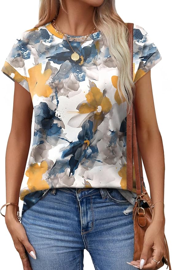 Alaroo Womens Summer Tops Short Sleeve Shirts Crew Neck Tshirt Cute Trendy Tunic Blouses (S-3XL)