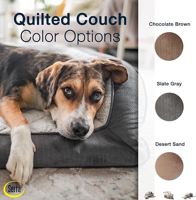 Serta Orthopedic Quilted Couch Dog Bed for Pets – Slate Gray (Large)