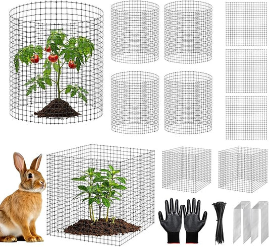 60Pcs Plant Protectors from Animals, 20Pack 12x12 Inch Garden Wire Mesh Protection, Outdoor Plant Cages to Keep Animals Out Out with Zip Ties & Stakes, Wire Mesh Cover for Plants, Vegetable & Flowers