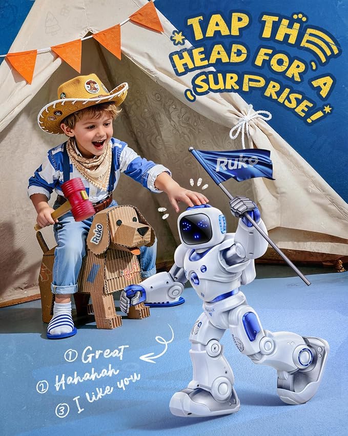 Ruko 1088 Smart Robot Toy for Kids, Large Programmable Interactive Gift | Support Remote Control & App Control & Voice Command, Birthday Gift for Boys & Girls Ages 4 5 6 7 8 9, Blue